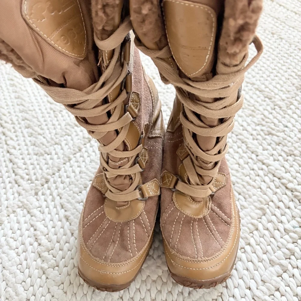 PAJAR Canada Adventure Tall Camel Leather & Suede Lace Up Boots Womens 7 7.5 EUC